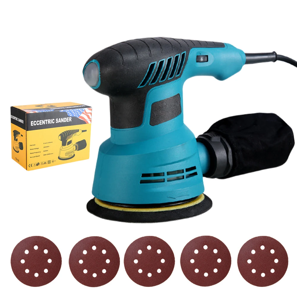 300W Electric Eccentric Sander 5 Inch 125mm Sanding Plate Wood Processing Grinder Furniture 6 Speed Car Polishing Machine