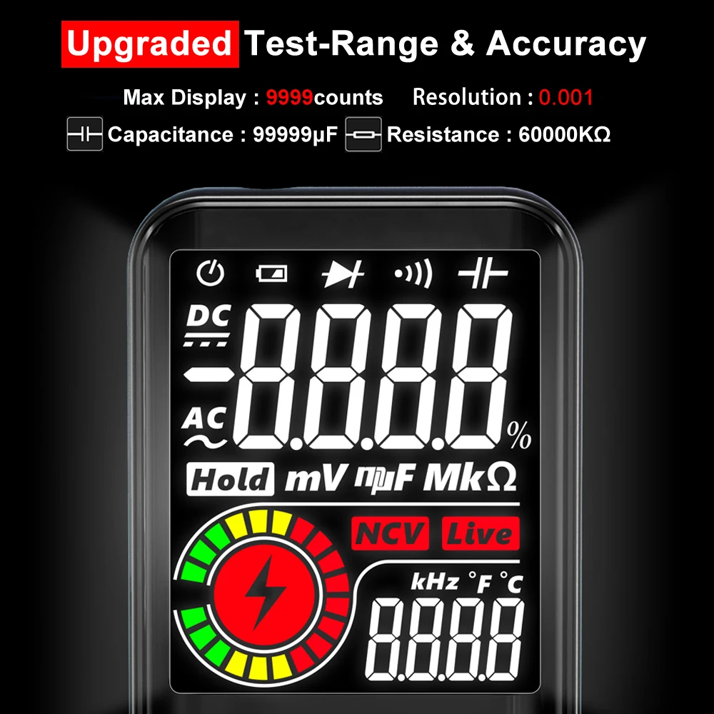 Smart 9999 EMF Multitester DC AC Voltage Capacitor Ohm Diode Live Electric Tester USB charg BSIDE Profesional Digital Multimeter - view 2