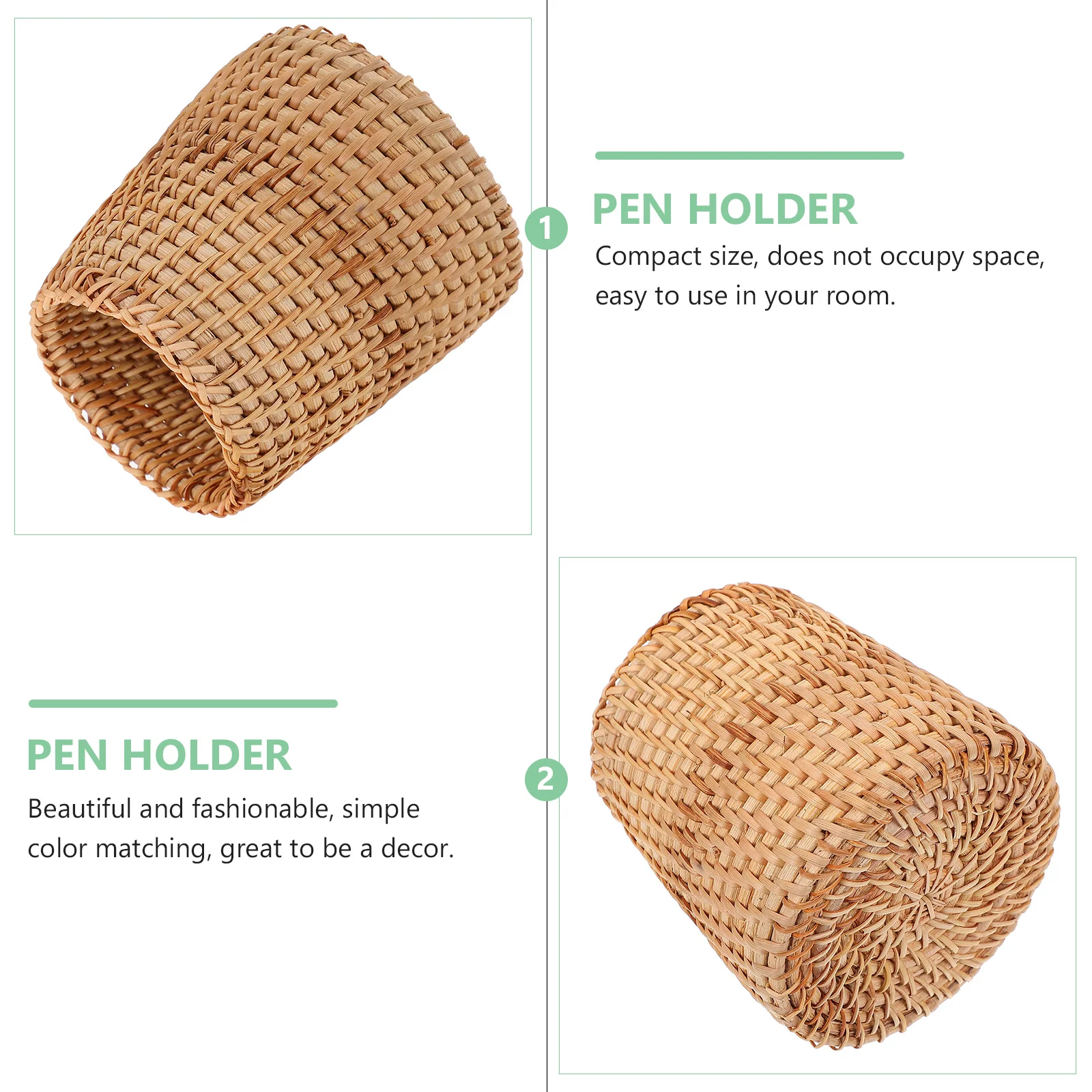 Rattan Storage Tube Small Item Woven Basket Box Desktop Organizer Pen Wooden Holder Container Space-saving