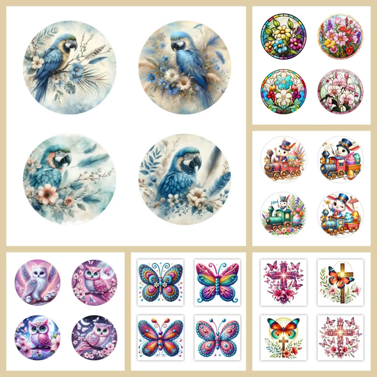 4 anti-slip and heat-insulating wooden coasters with animal/floral patterns, suitable for kitchen and office festival gifts