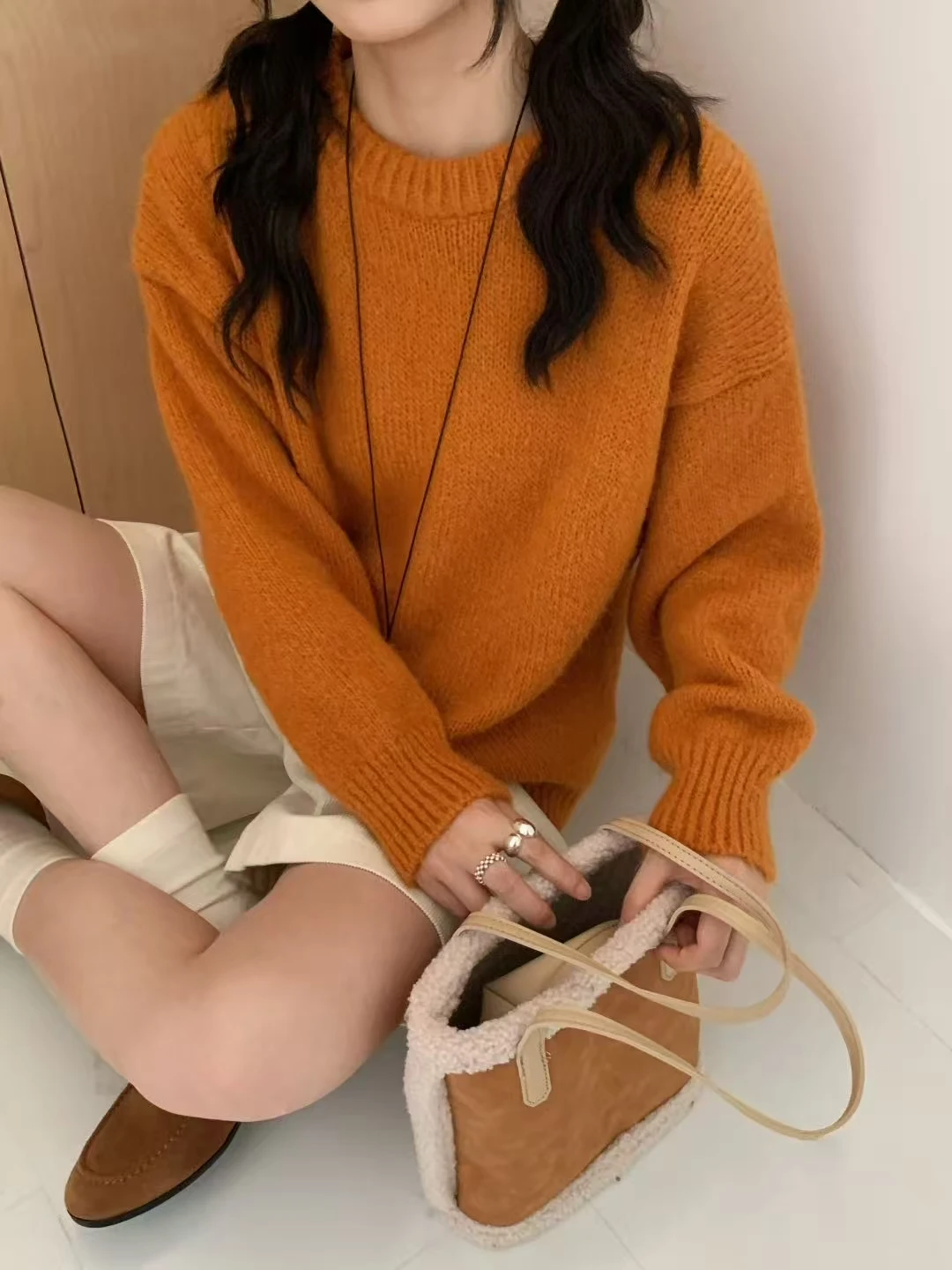 

Мягкий вязаный однотонный свитер oulder Sve Casual Sle round Ne Warm Fce Верхняя одежда Женский удобный трикотаж