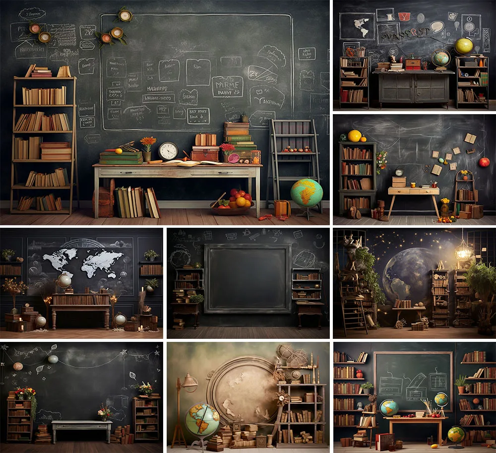 

Back To School Photography Background Classroom Book Blackboard Kid Birthday Party Portrait Decor Backdrop Photo Studio HJ-01