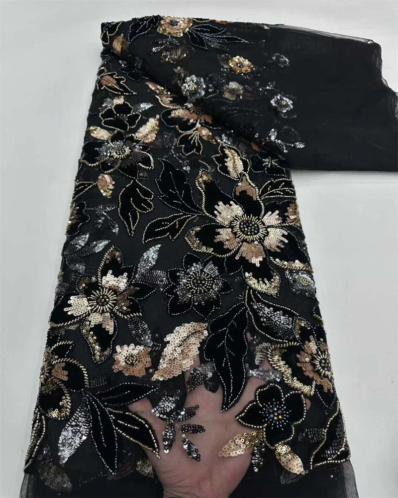 Mais recente de alta qualidade delicado eligant macio bordado lantejoulas tule tecido renda para vestido noite casamento