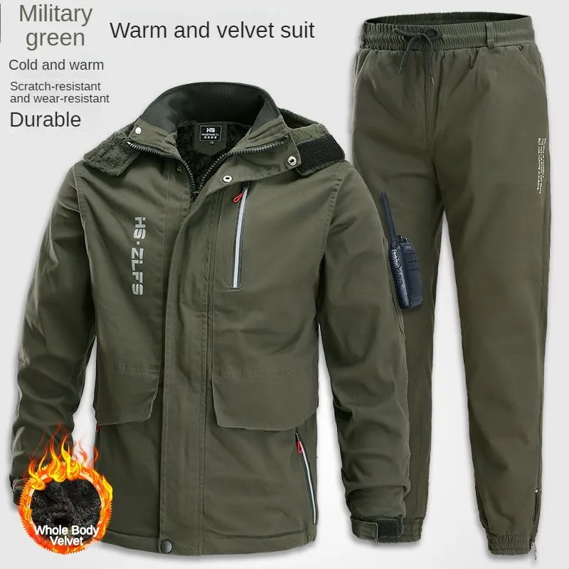 Male Electric Welding Scald Proof Cold Proof Wear-resistant Outdoor Labor Protectio Winter Plush Thickened Work Clothes Suit