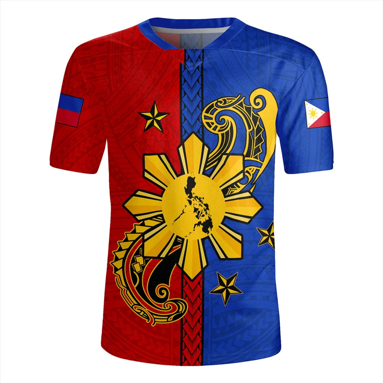 3D Polynesian Philippines Filipinos Rugby-Jersey Printed V-Neck T Shirt Pride To Be Filipinos Graphic V Neck T-shirts Tee Shirts