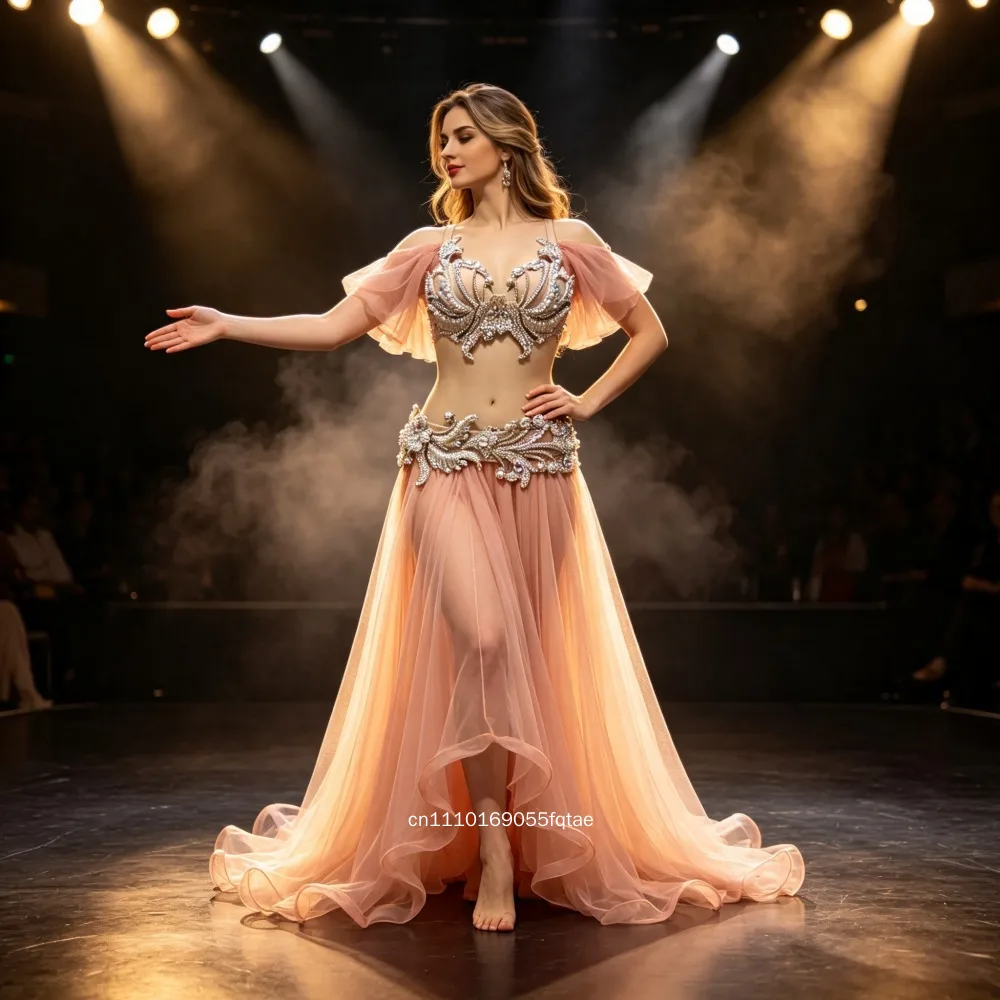 Custom Belly Dance Costume Elegant Stage Performance Outfit Big Swing Skirt Professional Competition Group Dance Wear For Women