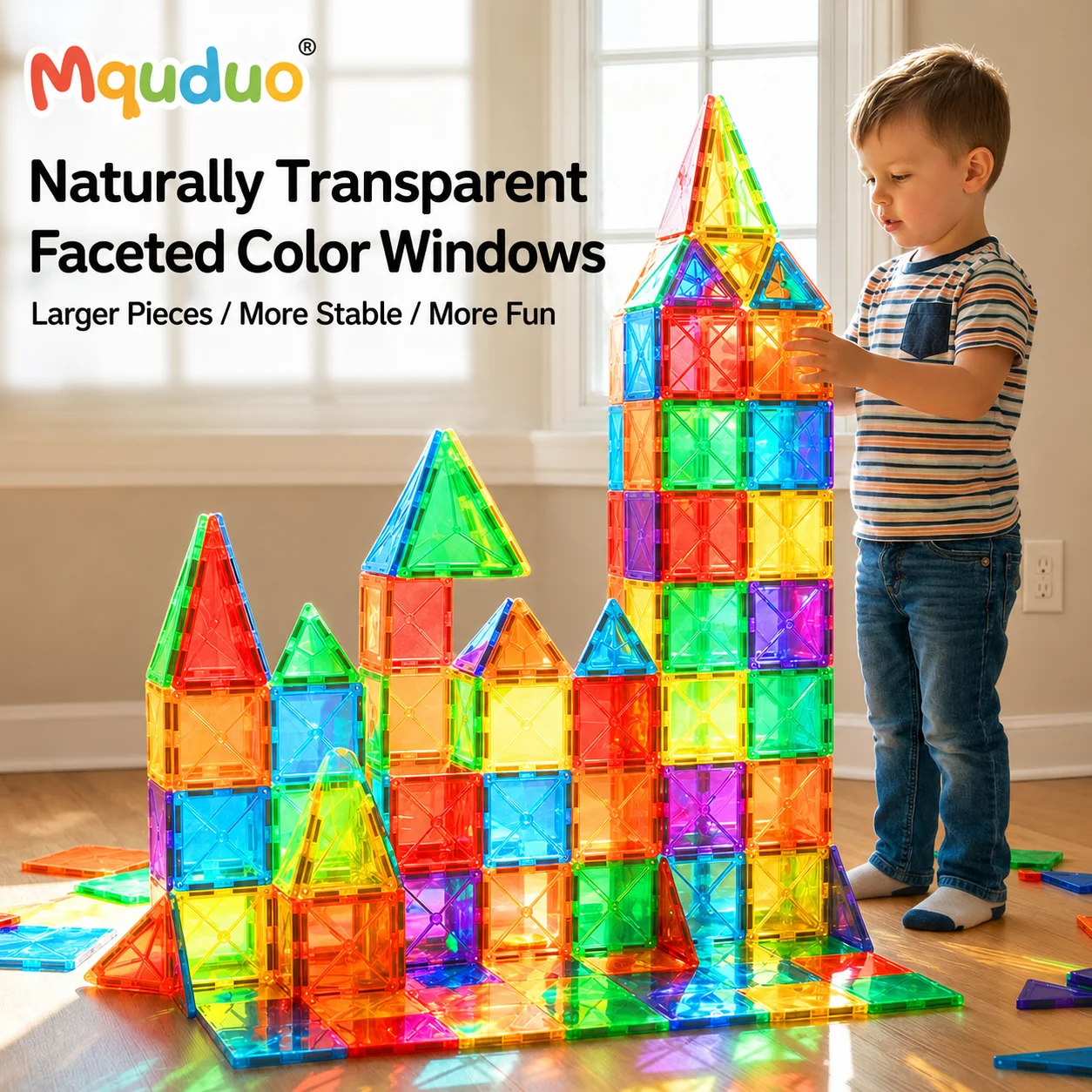 MQUDUO Magnetic Tiles Building Set Geometric Magnet Blocks, Creative Desk Fidget Toy Office Decor Stress Relief Gift for Adults