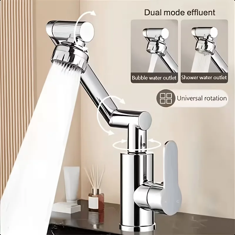 1pc Modern Swivel Faucet - Dual Mode (Hot & Cold Water), 1080° Rotating Adjustable Spray Head with Bubble Water Outlet to Preven