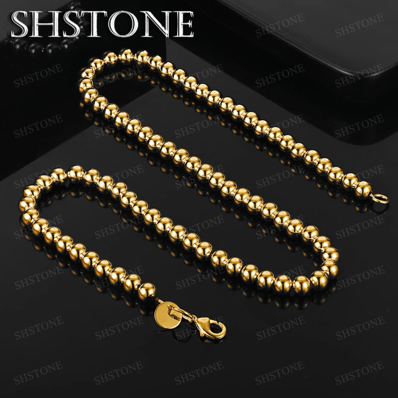 

40-75cm 18k Gold Necklace 6mm Smooth Bead Chain Women Party Engagement Wedding Birthday Gift Personality Versatile Jewelry