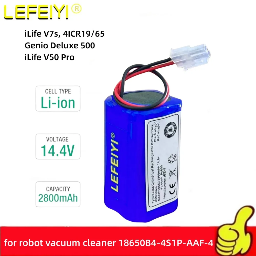 Vacuum cleaner robot battery 18650B4-4S1P-AAF-4, UR18650ZT-4S1P-AAF, iLife V7S, 4ICR19/65, Genio Luxury 500, iLife V50 Pro