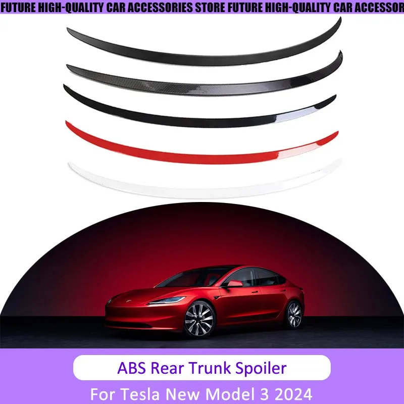 For Tesla 2024 Model 3 Highland Rear Spoiler Wings ABS Carbon Fiber Pattern Rear Trunk Tail Wing Car Styling Kits Accessories
