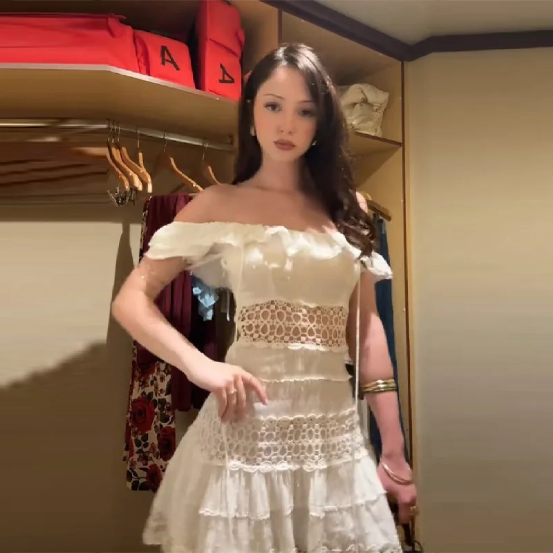 

Элегантное белое мини-платье с кружевной отделкой для вечеринок, женское модное платье с вырезами и открытыми плечами, с оборками, НОВИНКА 2026 года, летнее вечернее платье для женщин