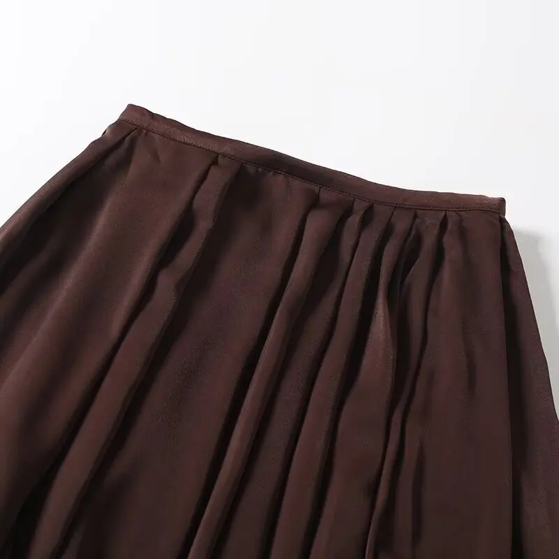 Maxdutti Nordic Minimalist Satin Pleated Skirt High Waist Large Swing Skirt Fashion Ladies Midi Skirt For Women