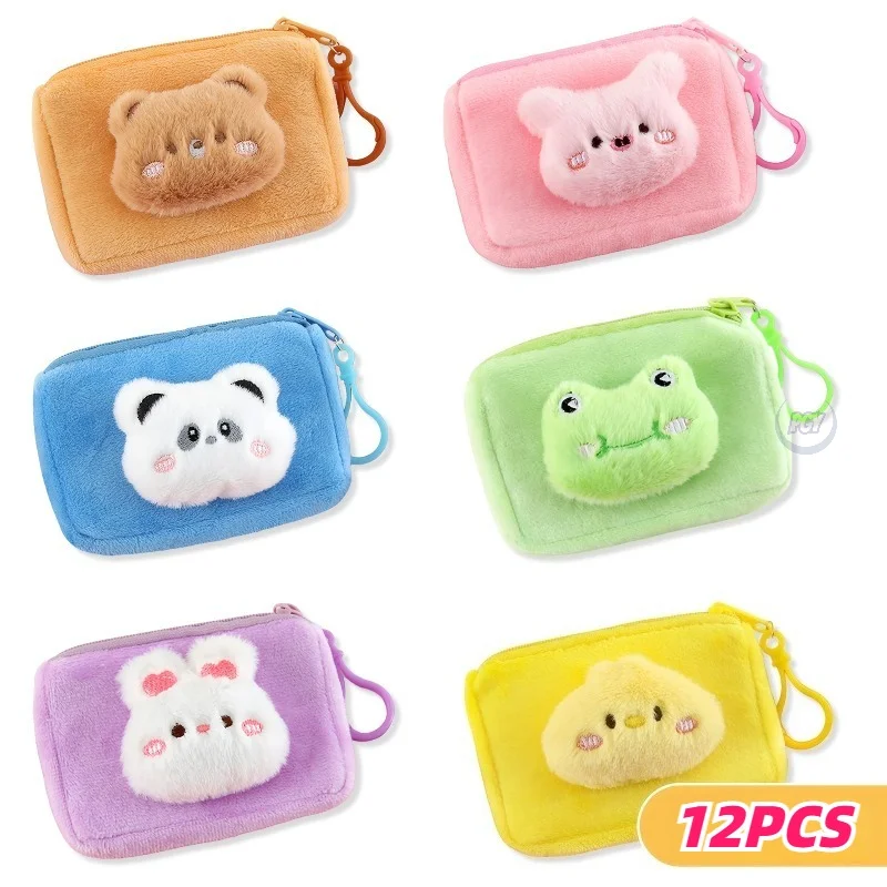 6pcs Plush Animal Zero Wallets Creative Zippered Cartoon Pouches with Cute Designs for Thread Storage Earphones Coin Organizers