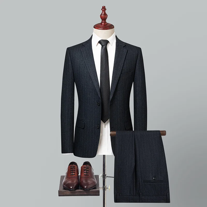 

Мужской костюм KIDWHXR: однобортный пиджак с длинным рукавом и карманами, брюки прямого кроя, модный полосатый офисный комплект из 2 предметов