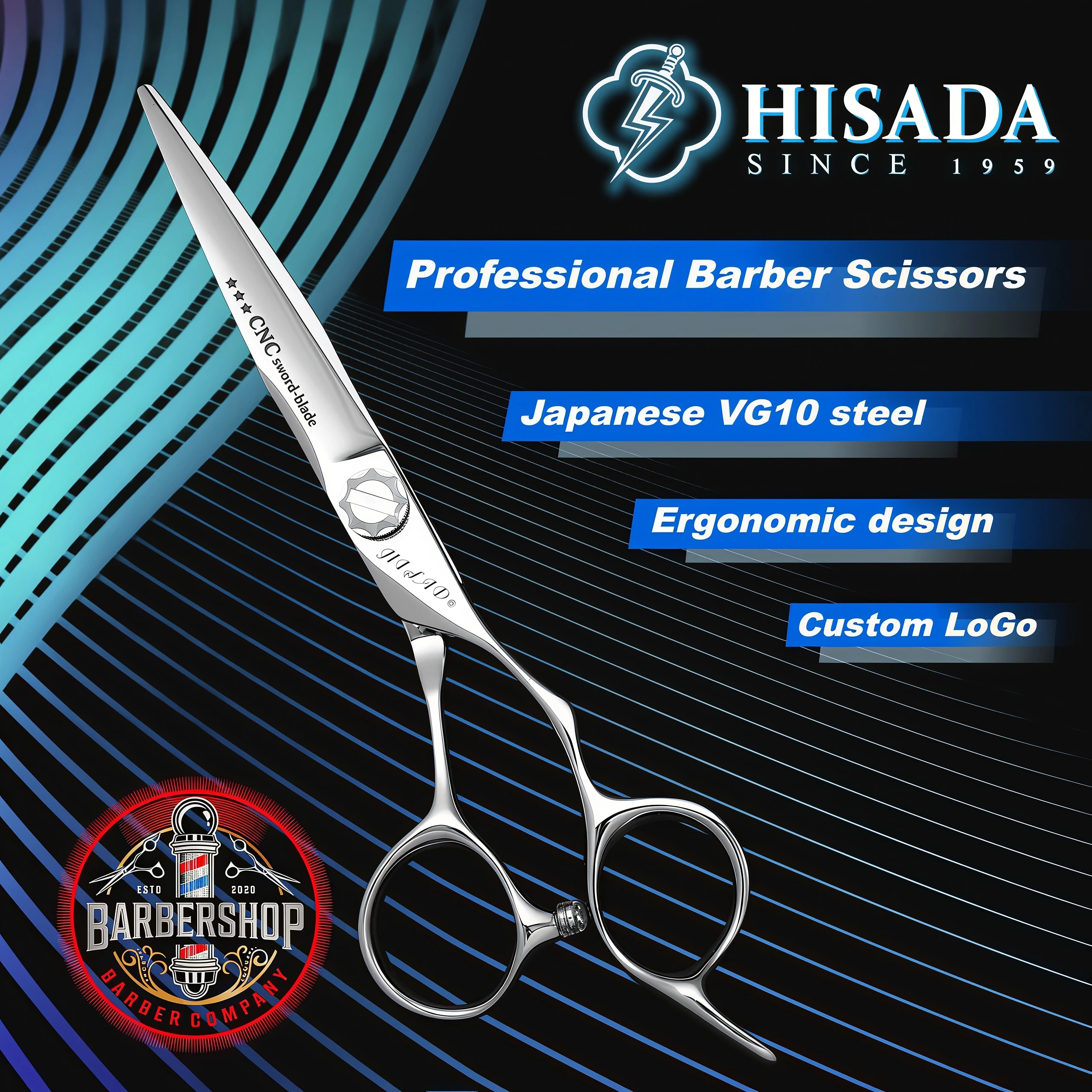 HISADA Professional Barber Scissors Hair Cutting Shears 6.0/7.0 Inch Silver Salon Hairstylist Tool Sharp Hair Scissors
