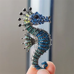 New Glittery Seahorse Brooch Pins Women Full Rhinestone Hippocampus Brooches Classic Animal Badge Jewelry Accessories Gifts