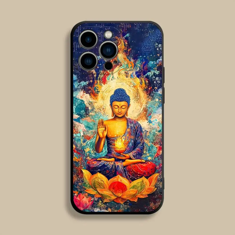 Чехол для телефона с рисунком Будды для iPhone 17,16,15,14,13,12,Pro,Max,Plus,E,SE4,Air,Mini Black, мягкий чехол