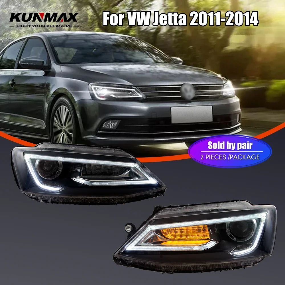 

Пара светодиодных автомобильных фар в сборе для VW Jetta 2011-2014, передняя фара DRL, указатель поворота, фары Plug and Play
