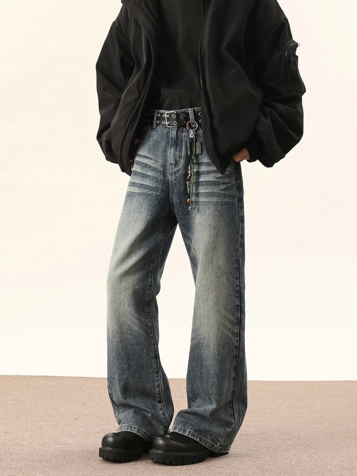 

Waed Wide Leg Straight Cut Jeans Men's Spring 2025 High Street Sle Loose Fit Casual Trousers Youth Faion Cotton Blend