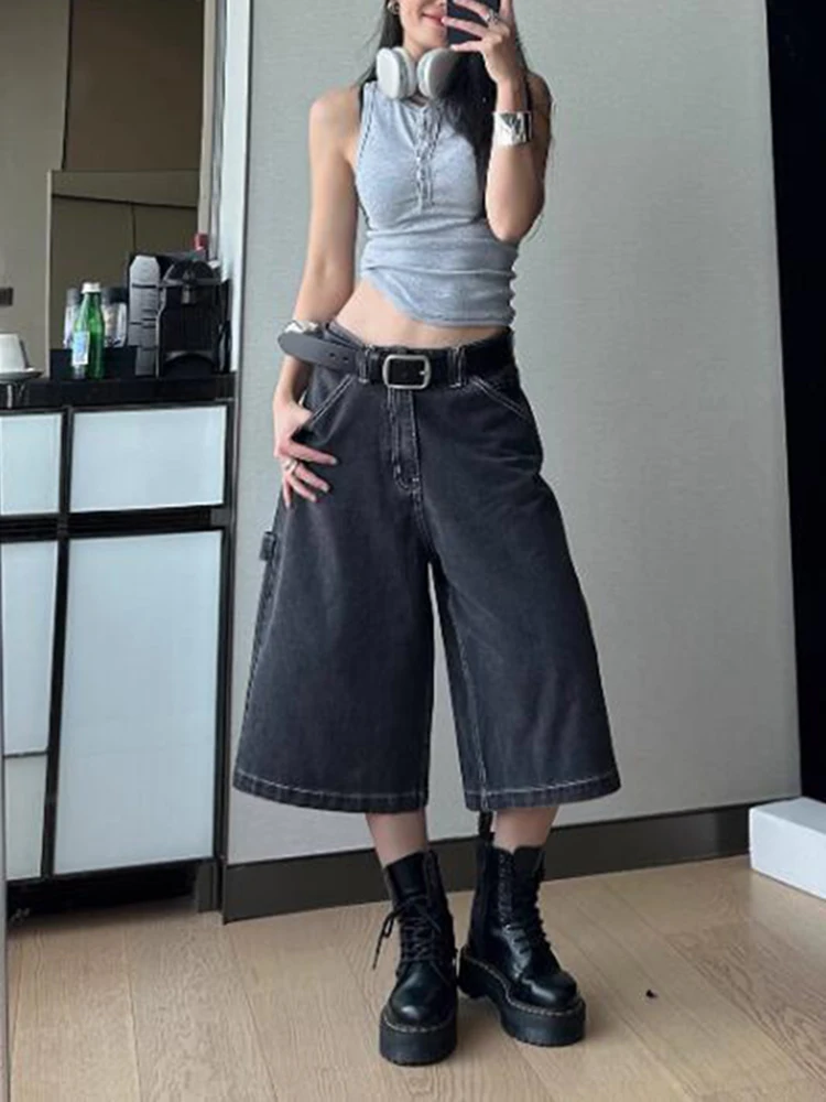 

American Retro Basic Denim Women Shorts Fashion Street Casual Slim Woman Shorts Summer Loose Simple High Waist Black Shorts Chic