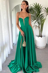 Elegant Satin Spaghetti Straps Sweetheart Evening Dresses With Split Sheer Corset Backless Sleeveless Ball Gown A-line Prom Gown