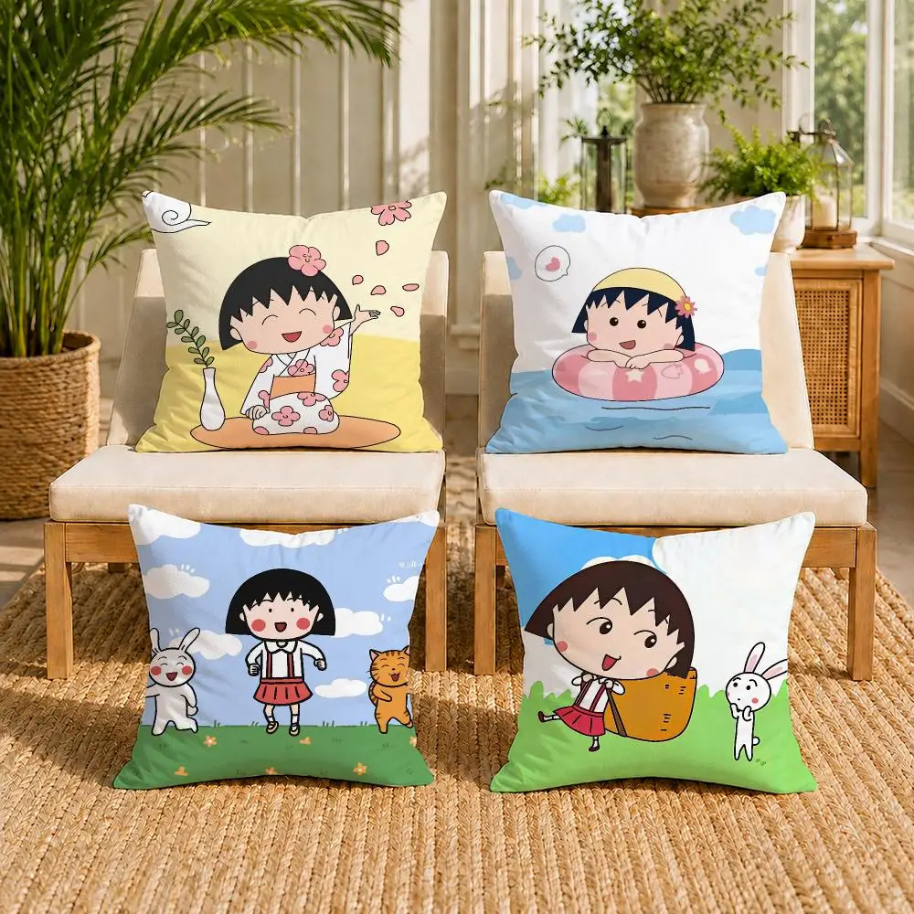 Cartoon Chibi M-Maruko-ChanS Cushion Cover Breathable Short Plush Pillow Case Wrinkle-Resistant Machine-Washable For Easy Care