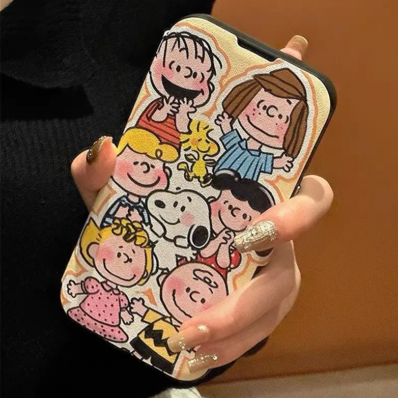 Snoopy Phone Case Applicable To Iphone 15Promax Kawaii Creativity Flip Cover Fashion Protective Case Iphone14 Soft Shell Gift