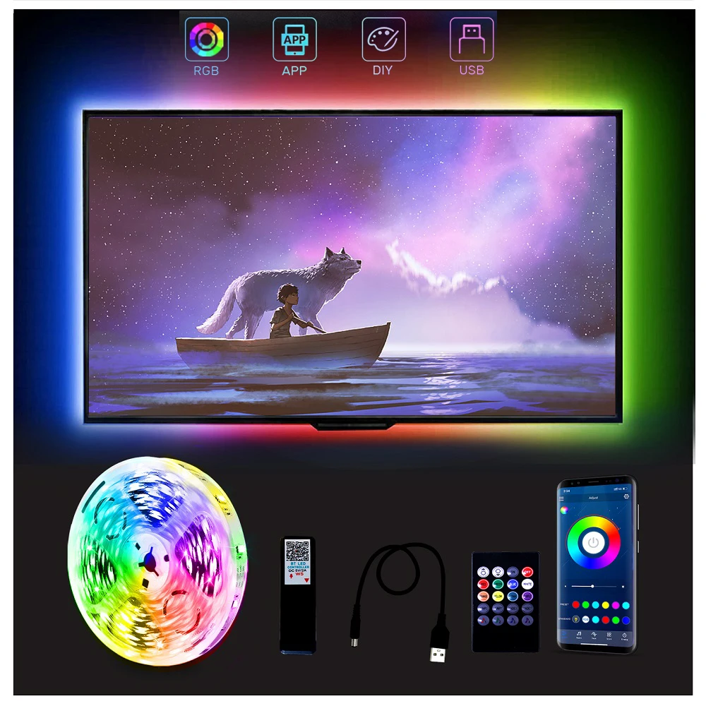 

RGB 5050 Led Strip Light Bluetooth App Control 5V USB Led Lighting Flexible Ribbon Diode Tape for TV Backlight Room Home Party