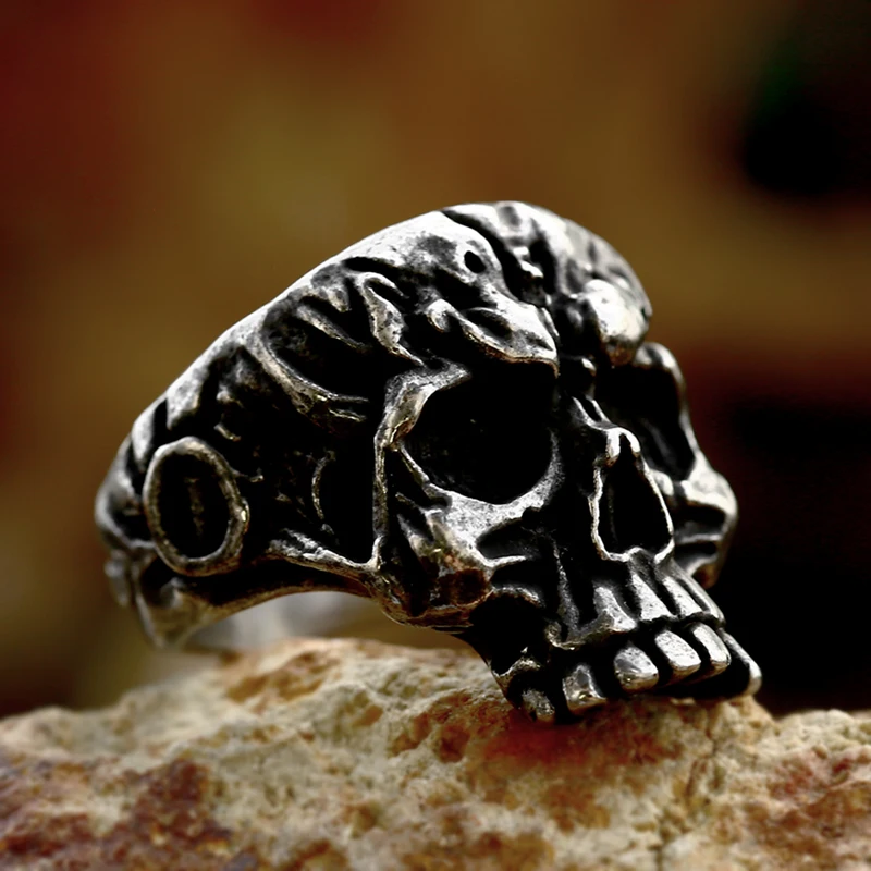 BEIER 2023 New Special Design 316L Stainless Steel Calvarium Skull Ring Pattern Biker Punk Cool Men\'s Ring Gothic Jewelry