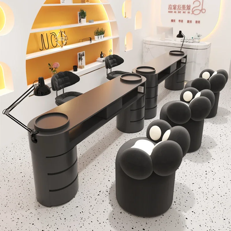 Vacuum Cleaner Manicure Table and Chair Set Socket Baking Lamp Single and Double Three-person Full Manicure Table Furniture Salo