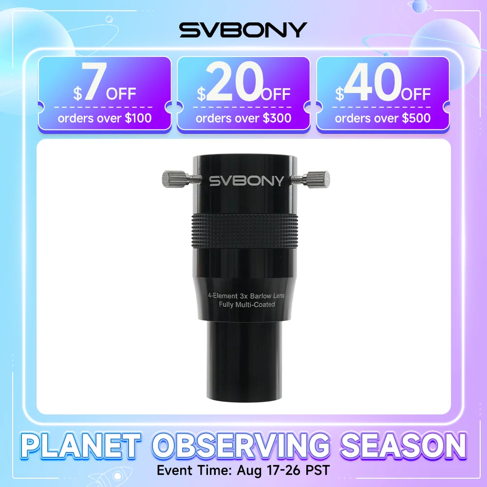 Svbony SV216 1,25" 2X/3X Barlow-Objektiv für astronomische Teleskop-Zubehör, visuelle Anwendungen zur Bildung