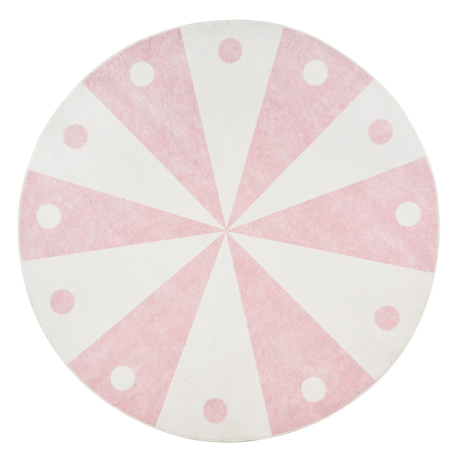 Cute Circus Candy Round Rug Non Slip Soft Floor Mat Polka Dot Radial Pattern Decor Carpet for Room Playroom Bedroom Indoor Home