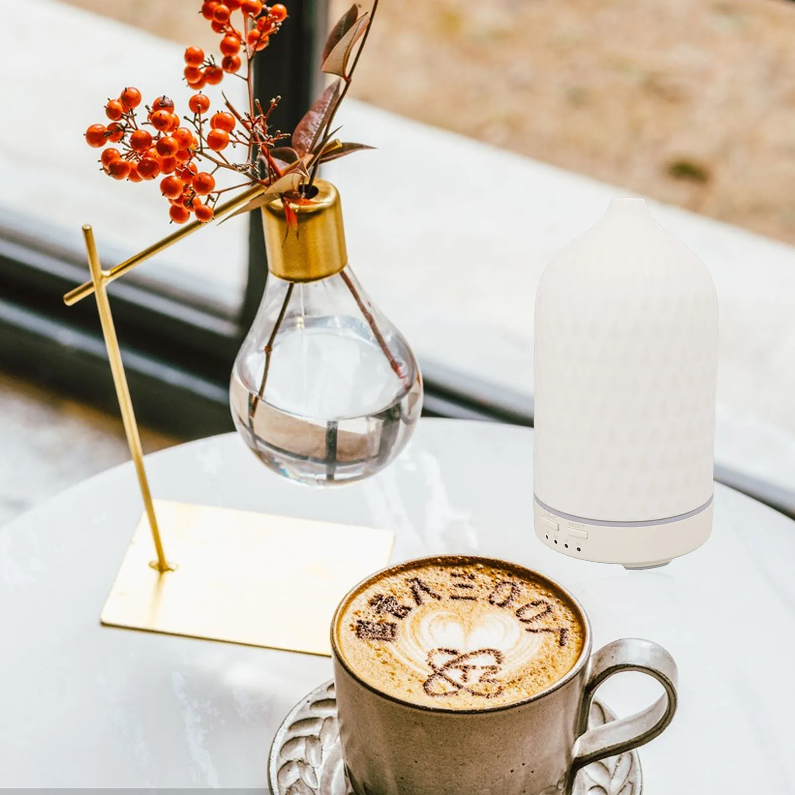 Essential Oil Diffuser Humidifier Ceramic Rhomboid Aromatherapy Diffuser Ultrasound Cool Mist Humidifier with 7 LED Lights