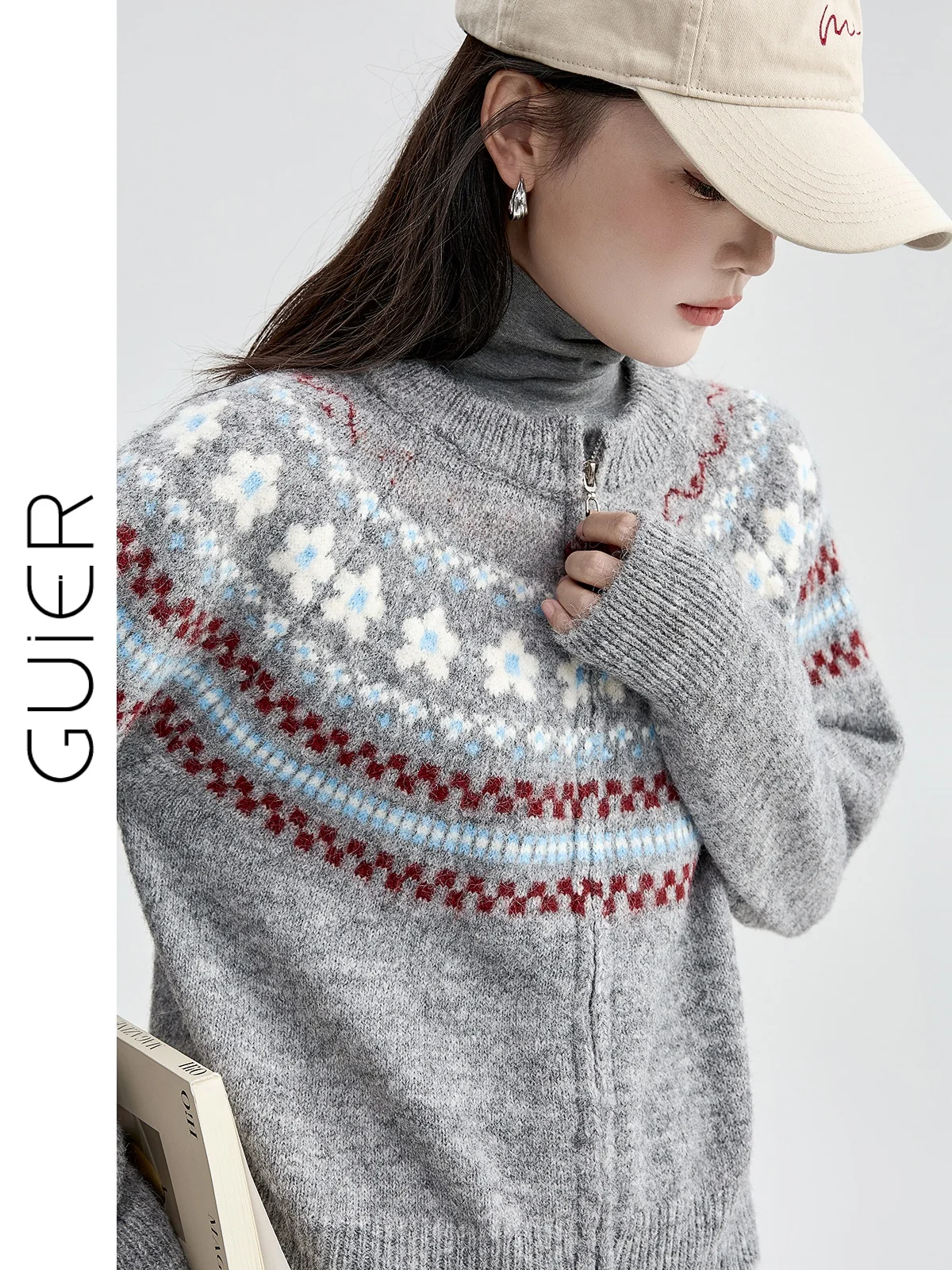 

Свободный повседневный женский вязаный кардиган на молнии с круглым вырезом, новый дизайн, зимний, в стиле Fair Isle, с длинными рукавами