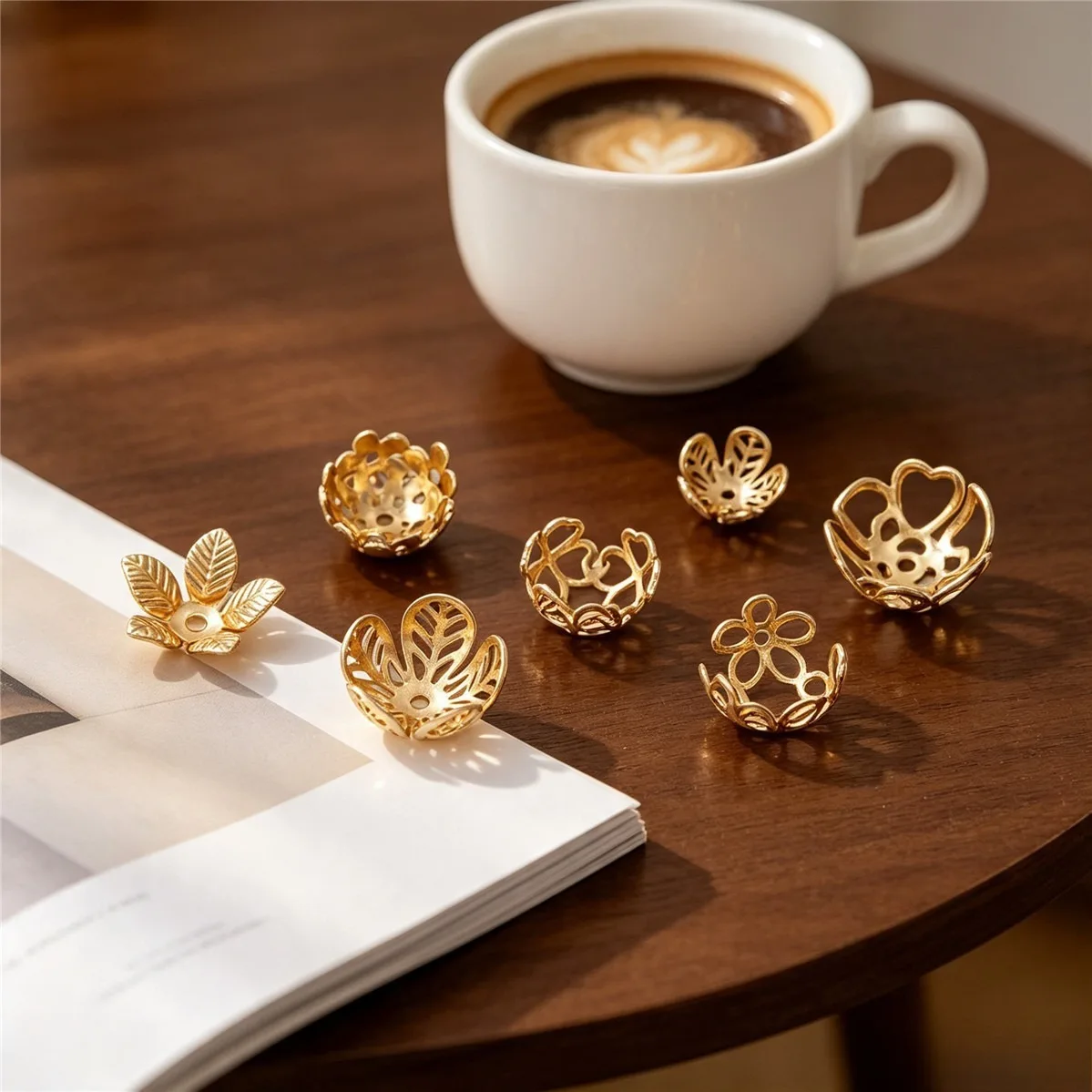 Brass Gold Plated Hollow Heart Leaf Plum Blossom Bead Cap DIY Beaded Jewelry Findings