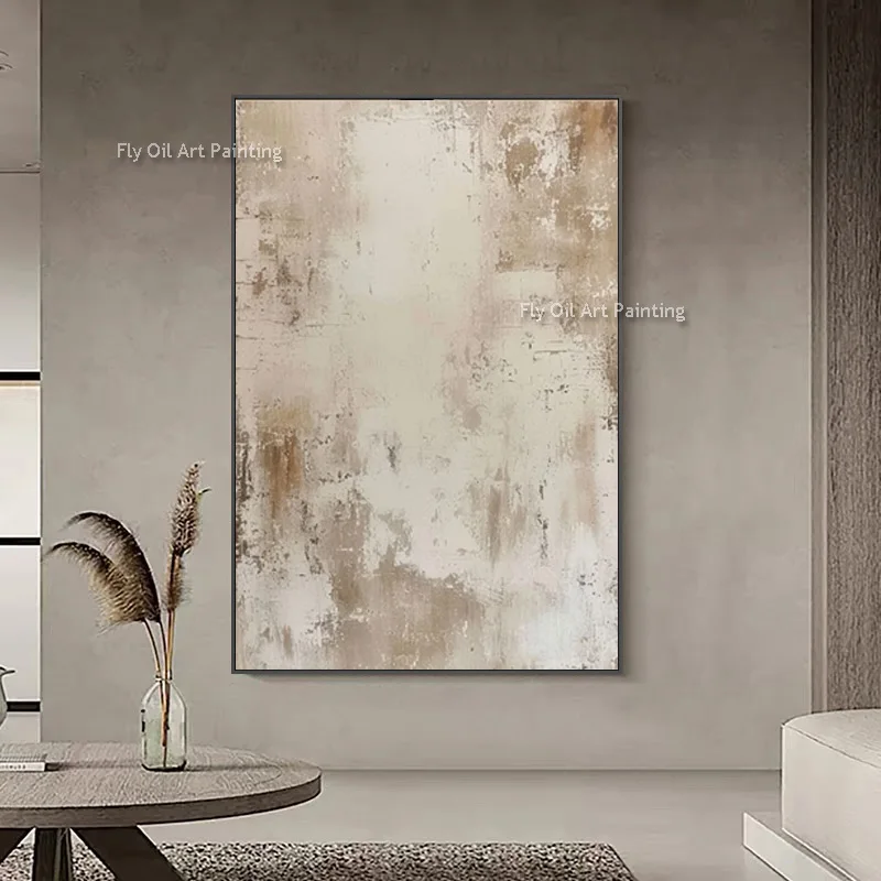 Brown And Beige Abstract Wall Art Hand Drawn Set Of Two Simplism Beige Oil Painting On Canvas New Design Artwork For Decor