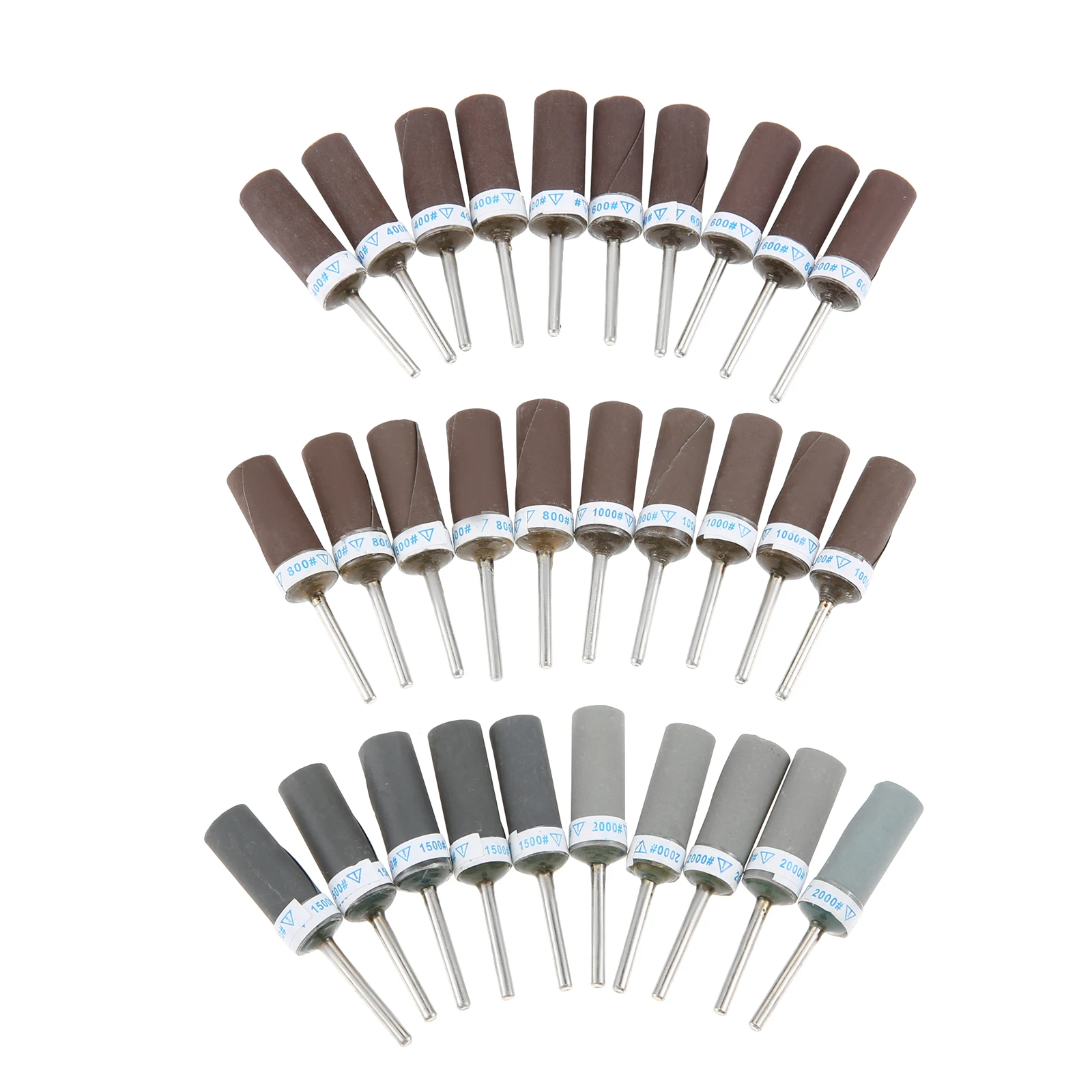 

30 шт. 1/8 дюйма шлифовальные барабаны с хвостовиком, пригодные для вращающихся инструментов Dremel, зернистость 400-2000, палочки для наждачной бумаги для шлифовки дерева, металла, полировки