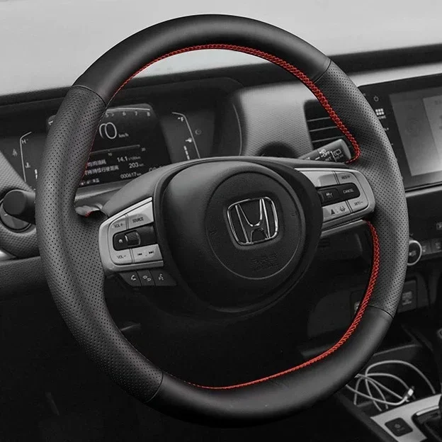 

Для Honda Fit Life 2021-22 черный кожаный чехол на руль «сделай сам», сшитый вручную, внутренний чехол на ручку