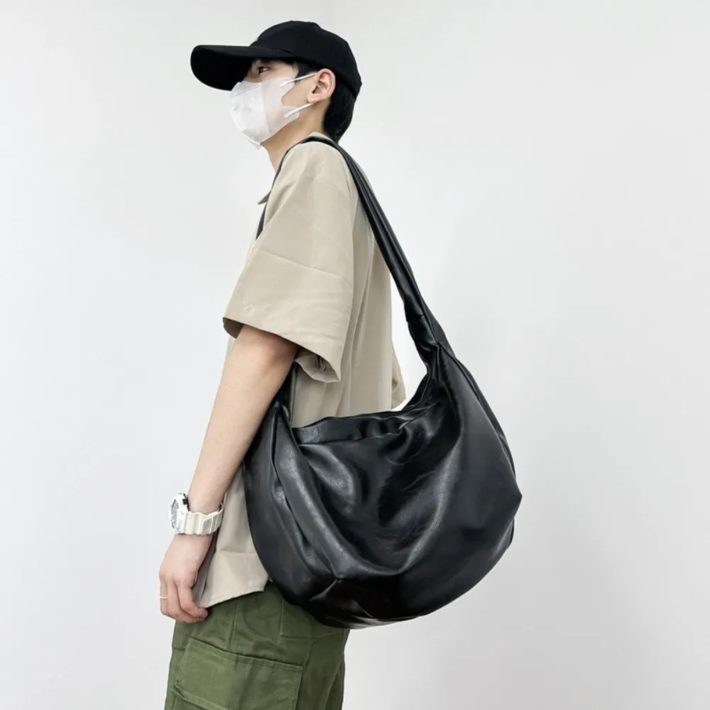 

Сумка на плечо из искусственной кожи в японском стиле, многофункциональная мужская сумка для пельменей большой вместимости, крутая однотонная повседневная нагрудная сумка