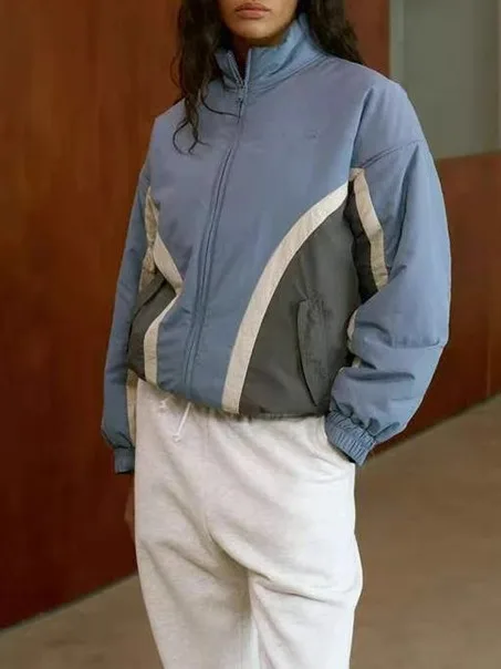 

Легкая повседневная хлопковая куртка женская на молнии с воротником-стойкой, тонкая, в стиле колор-блок, осенне-зимняя, новая, удобная для поездок на работу