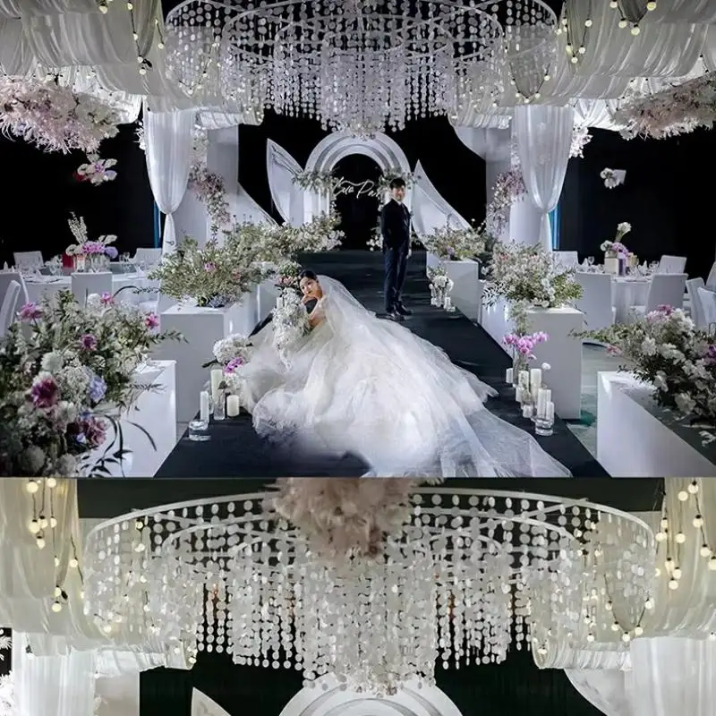 

Luxury Crystal Pendant Ceiling Arch Hall Chandelier Hangings For Wedding, Stage, Party Event Backdrops Props Decoration 5PCS