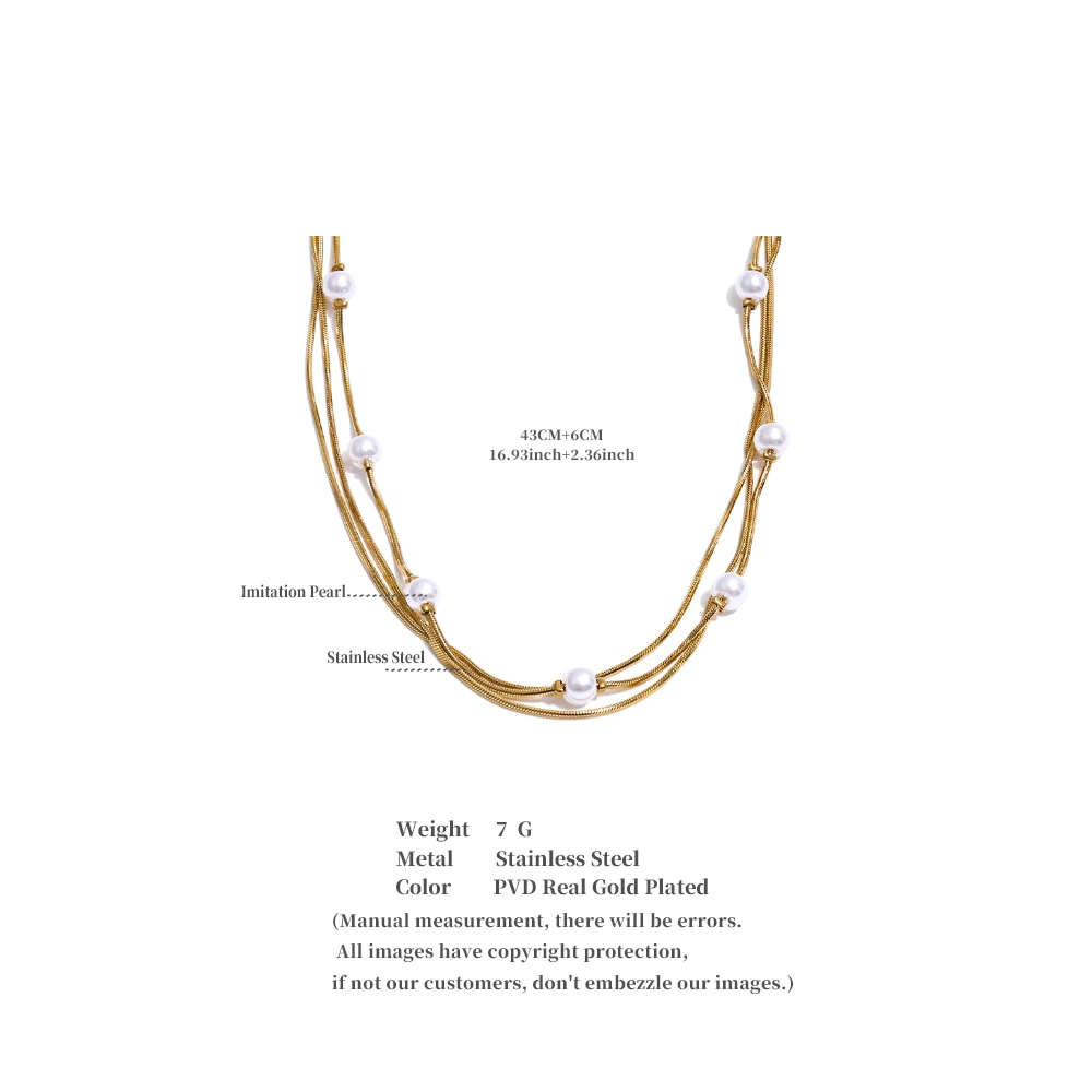 Yhpup Neue Quadratische Kette Stilvolle Edelstahl Simulierte Perlen Layered Stapeln Halskette Frauen Mode Charme Kragen Schmuck – Detail 6