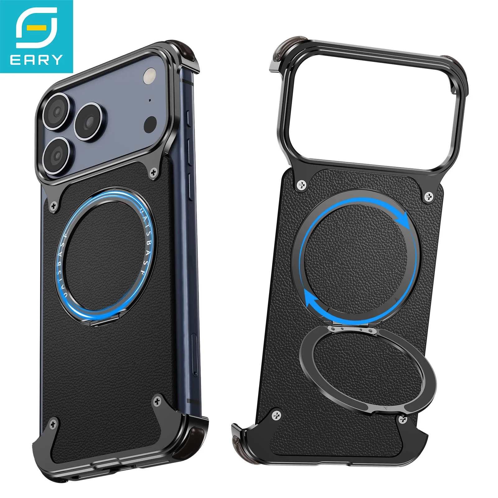 

Кожаный чехол Eary для iPhone 17 Pro Max 17 Pro, чехол для телефона 360° ° Вращающаяся магнитная подставка, безрамная крышка премиум-класса с защитой от царапин