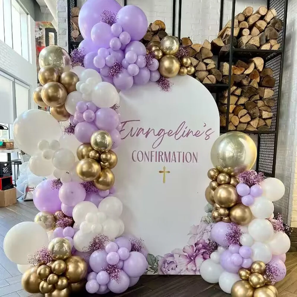 154-teiliges Latex-Ballon-Set in Lila-Weiß-Gold, geeignet für Geburtstagsfeiern, Hochzeiten, Valentinstag-Party-Dekoration