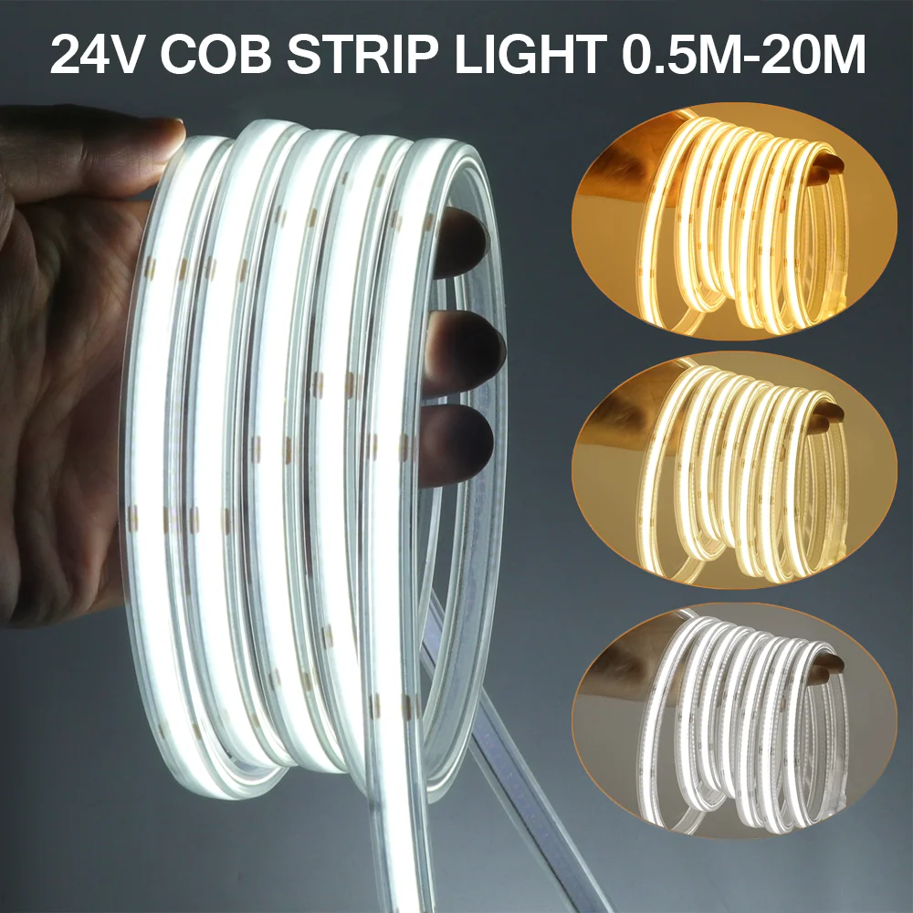 COB LED Strip Lights 24V 10M 15M 5M 1M 320LEDs/M RA90 High Density Flexible Ribbon LED Tape 3000K 4500K 6000K Kitchen Room Decor