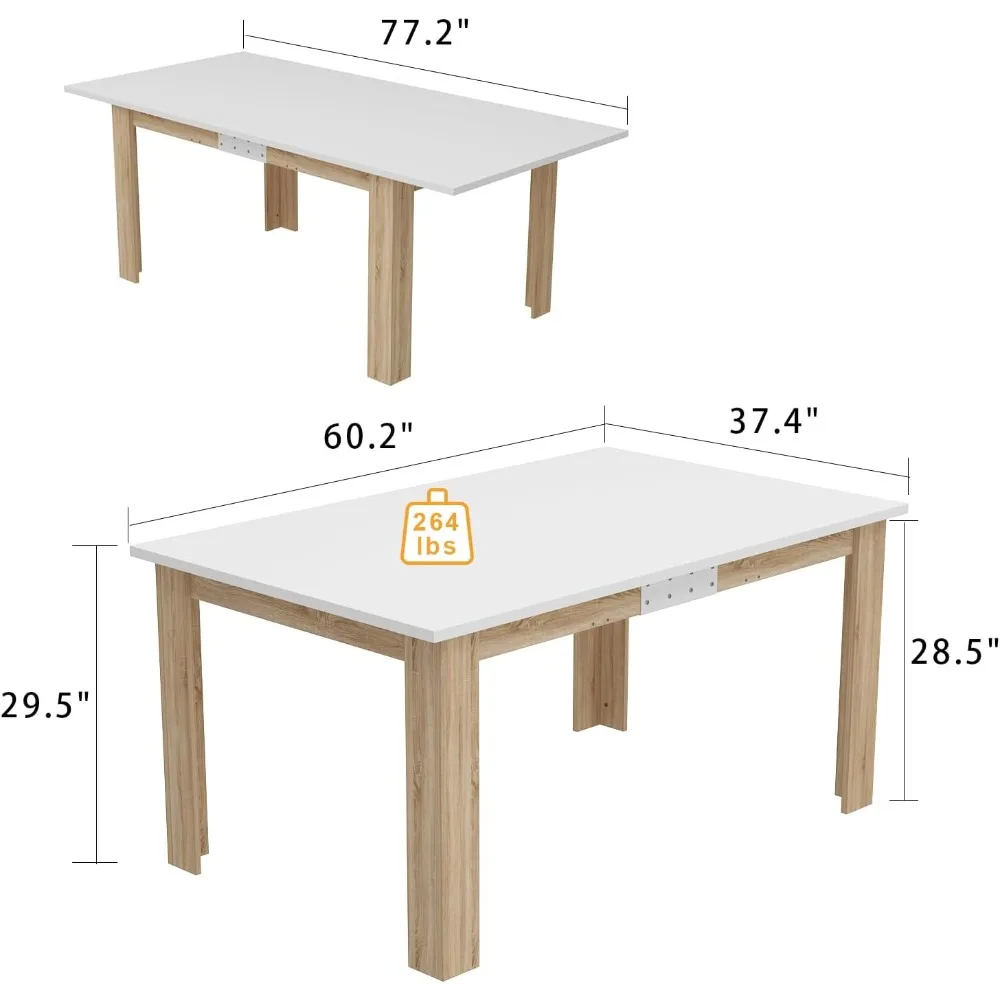 Extendable Dining Table for 6-10 People, Modern Wood Rectangular Expandable Kitchen Dinner Table for Dining Room, White and Wal