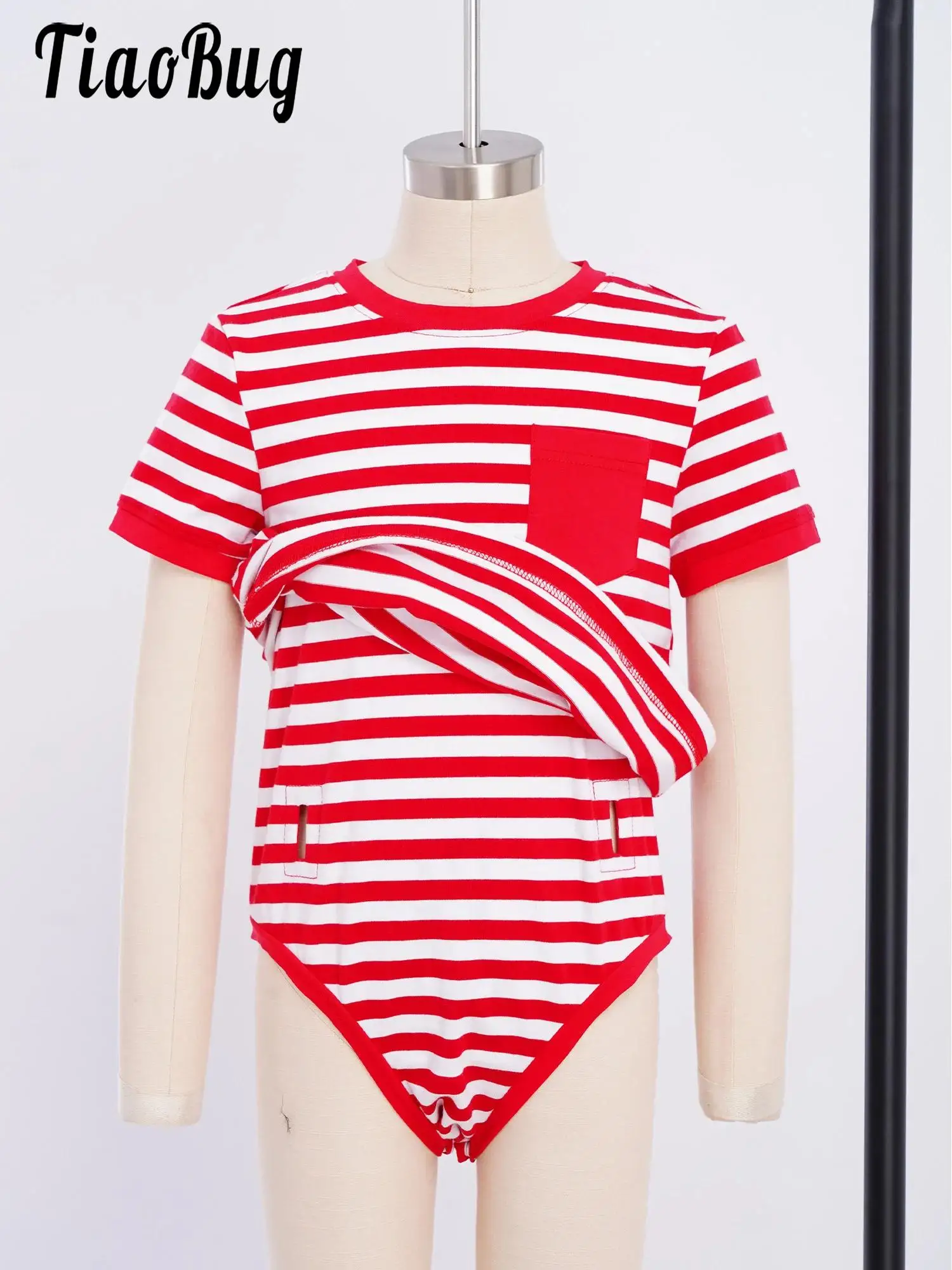 Children Special Needs Adaptive Clothing Wearing All Day Leotard Short Sleeve Press Button Crotch 2-in-1 T-shirt Style Bodysuits