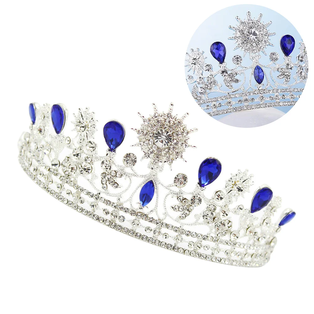 

1 шт., корона невесты в стиле барокко, стразы, сплав, синий свадебный аксессуар для волос, классический элегантный головной убор для женщин, корона в стиле барокко