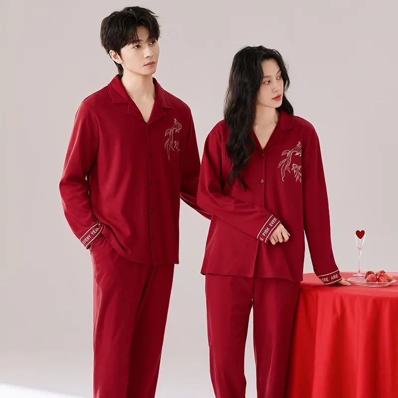 vetements-de-nuit-en-coton-pur-pour-couple-manches-longues-pantalon-long-ensemble-festif-rouge-vetements-de-maison-confortables-et-respirants-pour-toutes-les-saisons